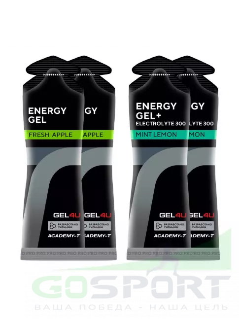 Гель питьевой GEL4U Energy Gel MIX 4 x 60 г, Яблоко, Лимон и Мята №1