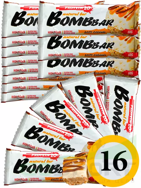 Протеиновый батончик BombBar Protein Bar 16 x 60 г, Соленая карамель