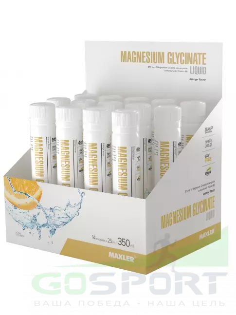 Магний MAXLER Magnesium Glycinate Liquid 14 x 25 мл, Апельсин Магний MAXLER Magnesium Glycinate Liquid 14 x 25 мл, Апельсин