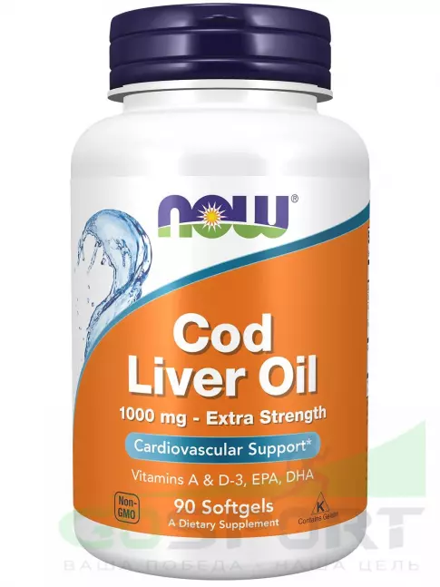 Омега-3 NOW Foods Cod Liver Oil 1000 mg Extra Strength 90 гелевых капсул Омега-3 NOW Foods Cod Liver Oil 1000 mg Extra Strength 90 гелевых капсул
