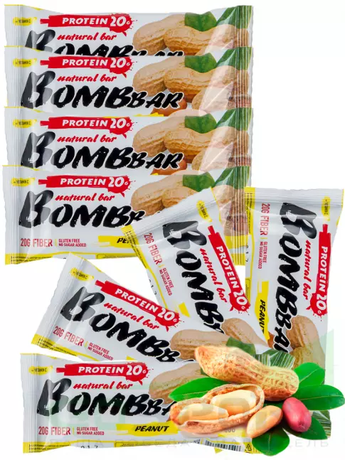 Протеиновый батончик BombBar Протеиновый батончик Natural Bar 8 x 60 г, Арахис Протеиновый батончик BombBar Протеиновый батончик Natural Bar 8 x 60 г, Арахис
