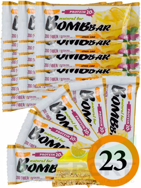 Протеиновый батончик BombBar Protein Bar 23 x 60 г, Лимонный торт Протеиновый батончик BombBar Protein Bar 23 x 60 г, Лимонный торт