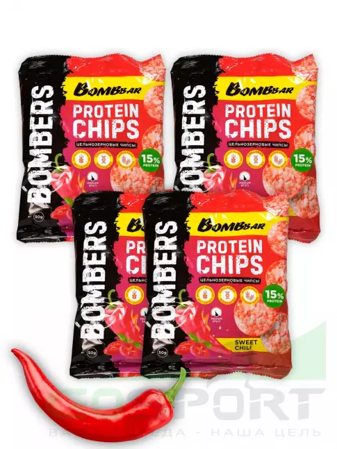 Чипсы BombBar Protein Chips 4 x 50 г, Сладкий чили Чипсы BombBar Protein Chips 4 x 50 г, Сладкий чили
