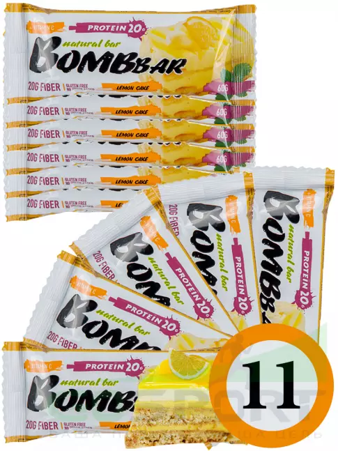 Протеиновый батончик BombBar Protein Bar 11 x 60 г, Лимонный торт Протеиновый батончик BombBar Protein Bar 11 x 60 г, Лимонный торт