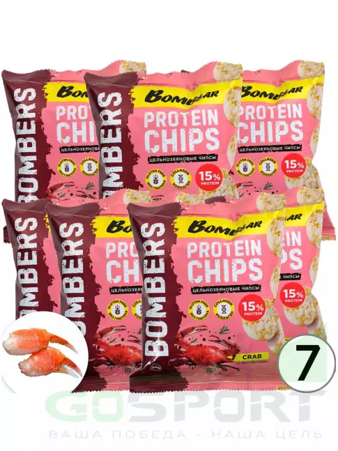 Чипсы BombBar Protein Chips 7 x 50 г, Краб Чипсы BombBar Protein Chips 7 x 50 г, Краб