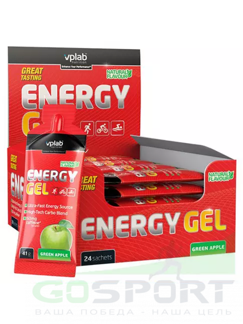 Гель питьевой VP Laboratory Energy gel + caffeine 24х41 г, Зеленое яблоко Гель питьевой VP Laboratory Energy gel + caffeine 24х41 г, Зеленое яблоко