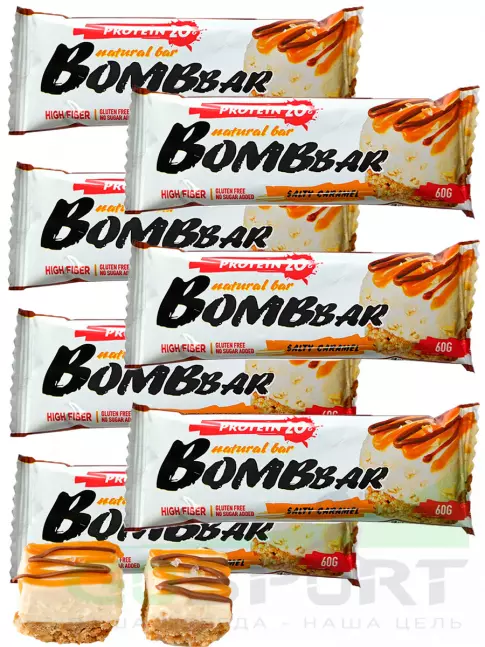Протеиновый батончик BombBar Protein Bar 7 x 60 г, Соленая карамель Протеиновый батончик BombBar Protein Bar 7 x 60 г, Соленая карамель