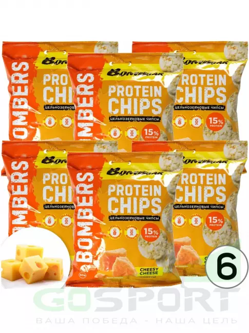 Чипсы BombBar Protein Chips 6 x 50 г, Нежный сыр Чипсы BombBar Protein Chips 6 x 50 г, Нежный сыр