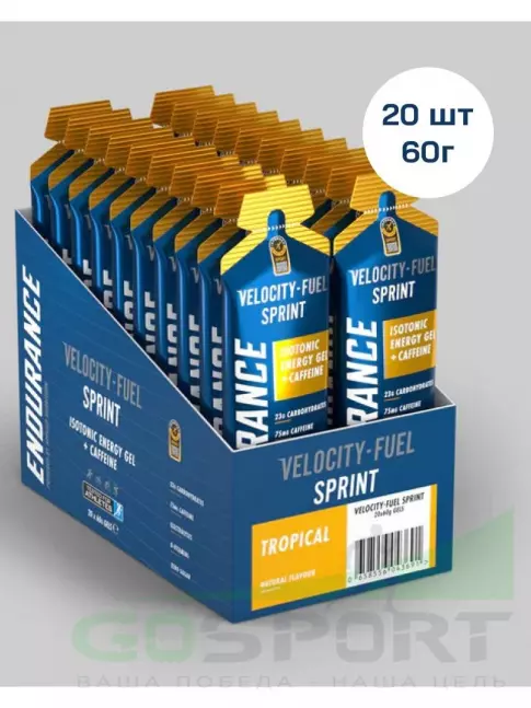 Гель питьевой APPLIED NUTRITION Endurance Velocity Fuel SPRINT Isotonic Energy Gel + Caffeine 20 саше, Тропические фрукты Гель питьевой APPLIED NUTRITION Endurance Velocity Fuel SPRINT Isotonic Energy Gel + Caffeine 20 саше, Тропические фрукты