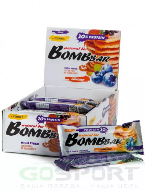 Протеиновый батончик BombBar Протеиновый батончик Natural Bar 20 x 60 г, Смородиново-черничный панкейк