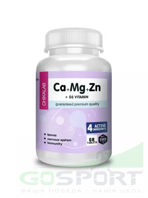 Кальций & магний Chikalab Ca+Mg+Zn, D3, K2 60 капсул Кальций & магний Chikalab Ca+Mg+Zn, D3, K2 60 капсул