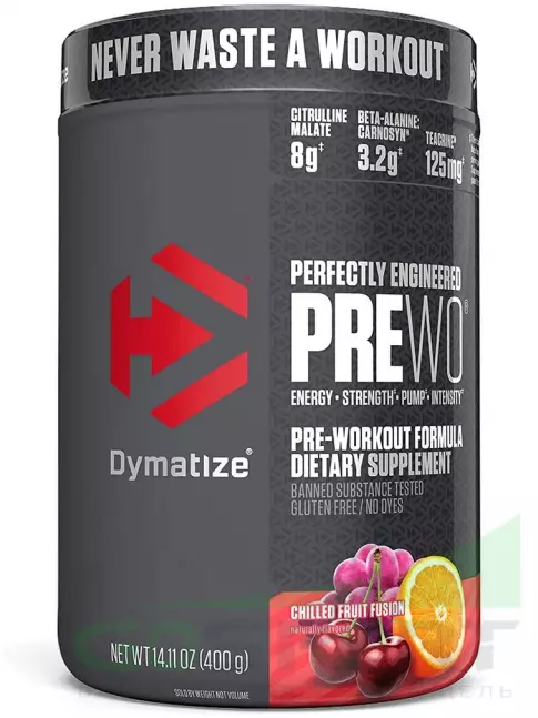 Предтреник в порошке Dymatize Pre W.O. 400 г, Фруктовый фьюжн Предтреник в порошке Dymatize Pre W.O. 400 г, Фруктовый фьюжн
