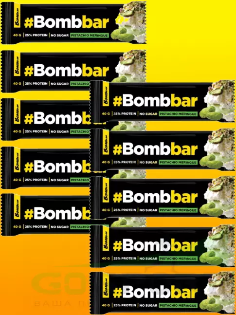 Протеиновый батончик BombBar Батончики в шоколаде без сахара 11 x 40 г, Фисташковая меренга Протеиновый батончик BombBar Батончики в шоколаде без сахара 11 x 40 г, Фисташковая меренга