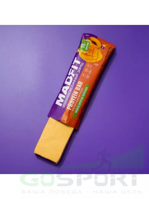 Протеиновый батончик Madfit Батончик неглазированный Protein bar 50 г, Манго против персика