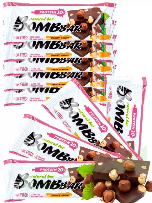 Протеиновый батончик BombBar Protein Bar 9 x 60 г, Шоколад - Фундук Протеиновый батончик BombBar Protein Bar 9 x 60 г, Шоколад - Фундук