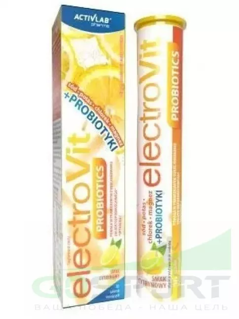 Электролиты в шипучках ActivLab ElectroVit Probiotics 20 шипучих таблеток, Лимон Электролиты в шипучках ActivLab ElectroVit Probiotics 20 шипучих таблеток, Лимон