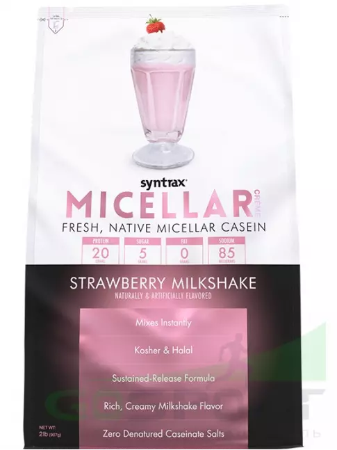 Казеиновый протеин SYNTRAX Micellar Creme 907 г, Молочный коктейль с клубникой Казеиновый протеин SYNTRAX Micellar Creme 907 г, Молочный коктейль с клубникой