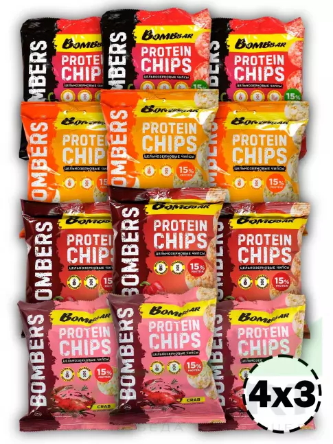 Чипсы BombBar Protein Chips 12 x 50 г, Микс 2 Чипсы BombBar Protein Chips 12 x 50 г, Микс 2