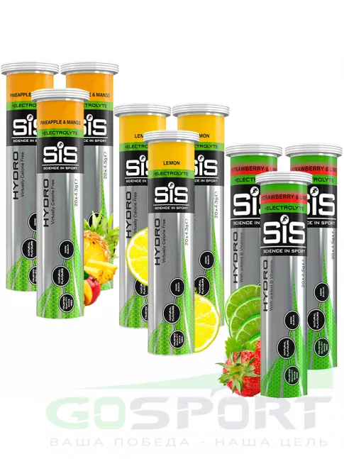 Изотоник SCIENCE IN SPORT (SiS) GO Hydro Tablet 20s_3 9 x 20 таблеток, Ананас - Манго, Лимон, Клубника - Лайм Изотоник SCIENCE IN SPORT (SiS) GO Hydro Tablet 20s_3 9 x 20 таблеток, Ананас - Манго, Лимон, Клубника - Лайм