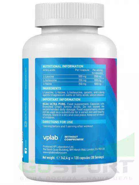 BCAA VP Laboratory BCAA ULTRA PURE 2:1:1 120 кап., Нейтральный BCAA VP Laboratory BCAA ULTRA PURE 2:1:1 120 кап., Нейтральный