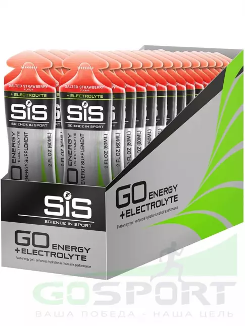 Гель питьевой SCIENCE IN SPORT (SiS) Go Energy + Electrolyte Gels 30 x 60 мл, Солёная клубника Гель питьевой SCIENCE IN SPORT (SiS) Go Energy + Electrolyte Gels 30 x 60 мл, Солёная клубника