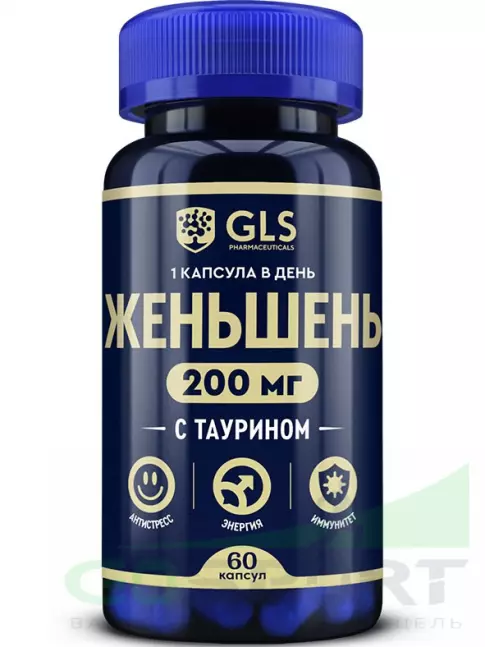 Экстракты GLS pharmaceuticals Женьшень (экстракт корня) 200 мг с таурином 60 капсул