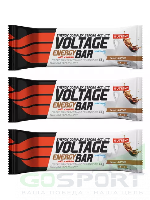 Энергетический батончик NUTREND Voltage Energy bar 60mg caffeine 3 x 65 г, Кофе Энергетический батончик NUTREND Voltage Energy bar 60mg caffeine 3 x 65 г, Кофе