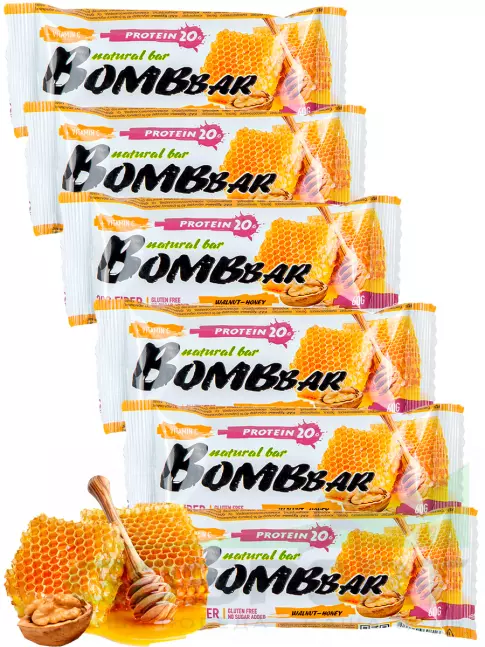 Протеиновый батончик BombBar Protein Bar 6 x 60 г, Грецкий орех с медом Протеиновый батончик BombBar Protein Bar 6 x 60 г, Грецкий орех с медом