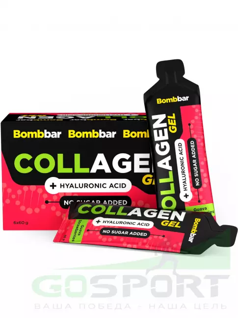 Коллаген жидкий BombBar Collagen gel 5000 mg + hyaluronic acid 25 x 60 г, Гуава-Клубника