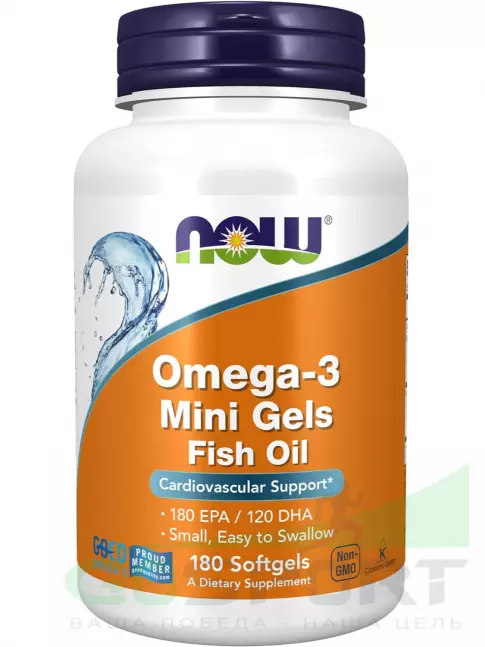 Омега-3 NOW Foods Omega-3 Mini Gels Fish Oil 180 мягких капсул Омега-3 NOW Foods Omega-3 Mini Gels Fish Oil 180 мягких капсул