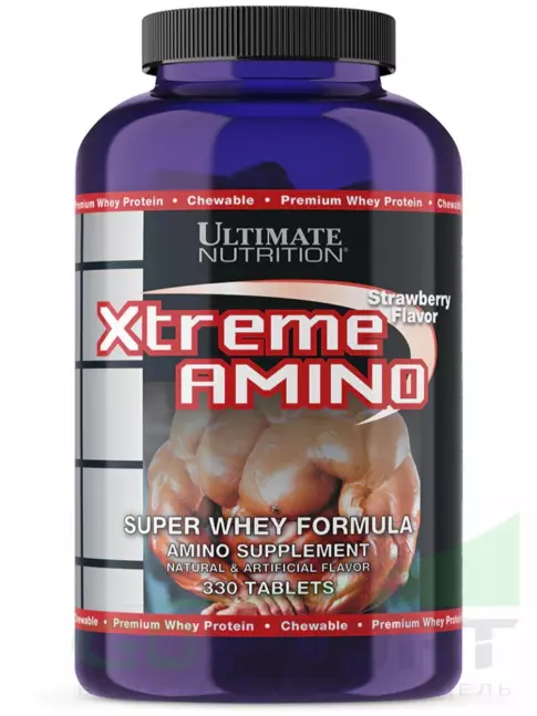 Аминокислоты Ultimate Nutrition Xtreme Amino Super 330 жевательных таблеток, Клубника Аминокислоты Ultimate Nutrition Xtreme Amino Super 330 жевательных таблеток, Клубника