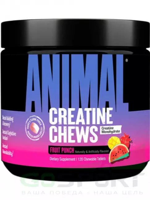 Микронизированный креатин UNIVERSAL NUTRITION Animal Creatine Chews 5000 mg 120 таблеток, Фруктовый пунш Микронизированный креатин UNIVERSAL NUTRITION Animal Creatine Chews 5000 mg 120 таблеток, Фруктовый пунш