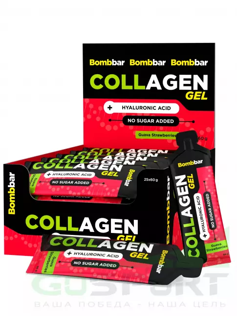 Коллаген жидкий BombBar Collagen gel 5000 mg + hyaluronic acid 25 x 60 г, Гуава-Клубника