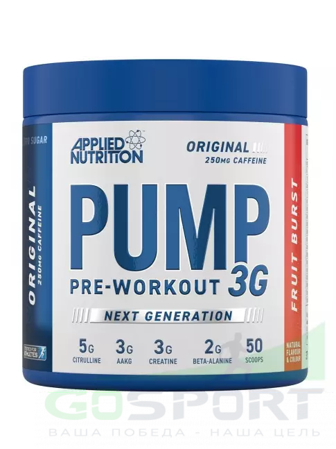 Предтреник в порошке APPLIED NUTRITION Pump 3G Pre Workout 375 г, Фруктовый взрыв Предтреник в порошке APPLIED NUTRITION Pump 3G Pre Workout 375 г, Фруктовый взрыв