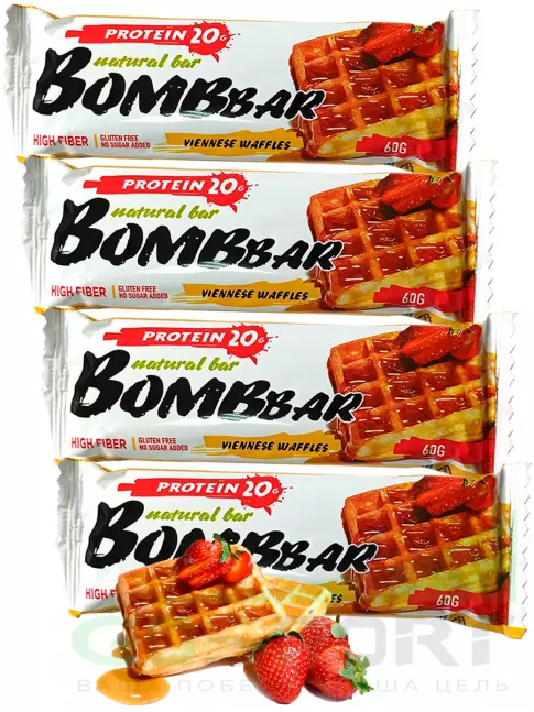 Протеиновый батончик BombBar Protein Bar 4 x 60 г, Венские вафли