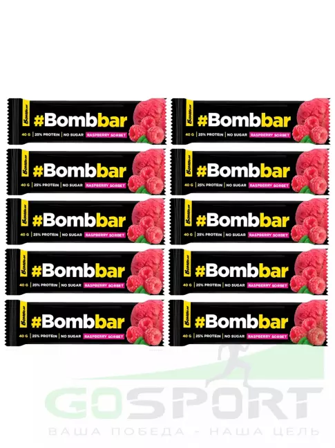 Протеиновый батончик BombBar Батончики в шоколаде без сахара 11 x 40 г, Малиновый сорбет Протеиновый батончик BombBar Батончики в шоколаде без сахара 11 x 40 г, Малиновый сорбет