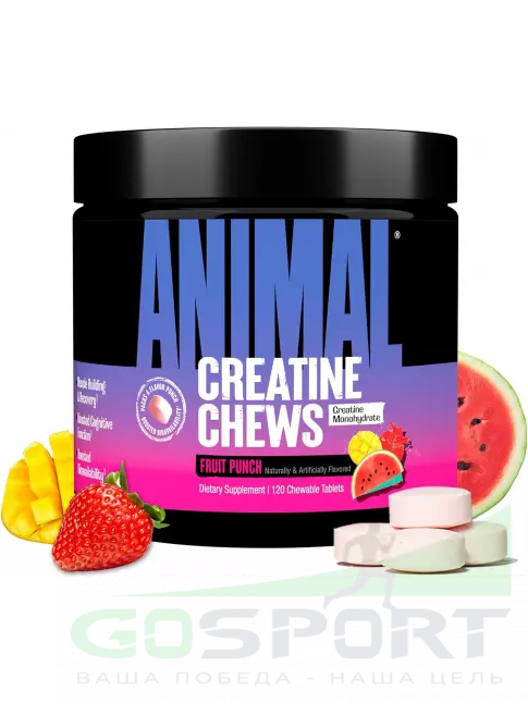 Микронизированный креатин UNIVERSAL NUTRITION Animal Creatine Chews 5000 mg 120 таблеток, Фруктовый пунш Микронизированный креатин UNIVERSAL NUTRITION Animal Creatine Chews 5000 mg 120 таблеток, Фруктовый пунш