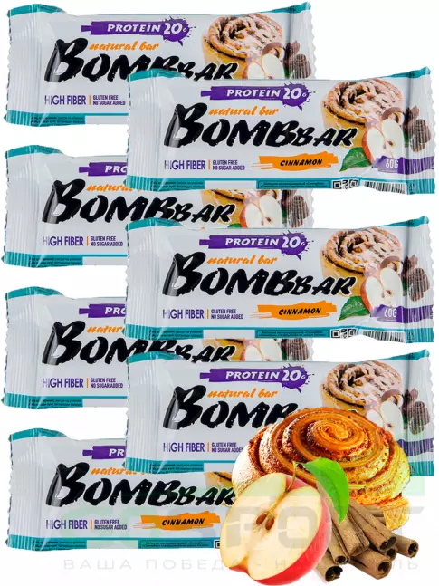 Протеиновый батончик BombBar Protein Bar 7 x 60 г, Яблоко - Корица Протеиновый батончик BombBar Protein Bar 7 x 60 г, Яблоко - Корица