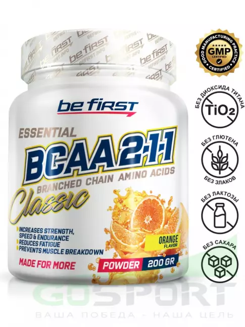 BCAA Be First BCAA Classic Powder 2:1:1 200 г, Апельсин BCAA Be First BCAA Classic Powder 2:1:1 200 г, Апельсин