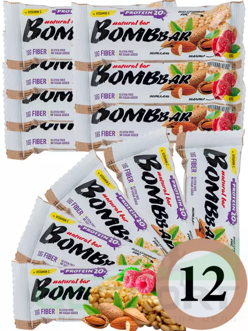 Протеиновый батончик BombBar Protein Bar 12 x 60 г, Рисовый Протеиновый батончик BombBar Protein Bar 12 x 60 г, Рисовый