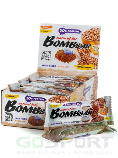 Протеиновый батончик BombBar Протеиновый батончик Natural Bar 20 x 60 г, Гречишный Протеиновый батончик BombBar Протеиновый батончик Natural Bar 20 x 60 г, Гречишный