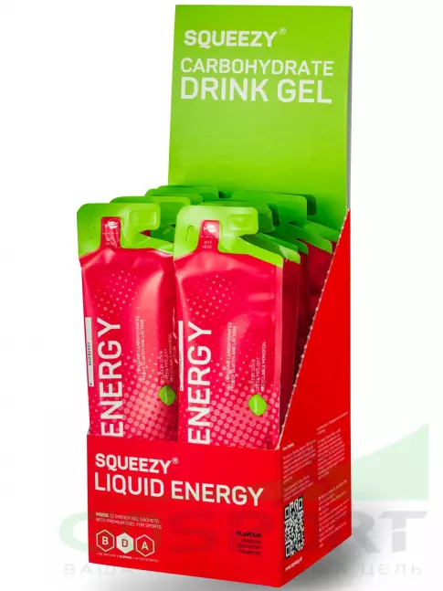 Гель питьевой SQUEEZY Liquid Energy no caffeine 12 x 60 мл, Малина Гель питьевой SQUEEZY Liquid Energy no caffeine 12 x 60 мл, Малина