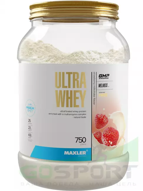 Сывороточный протеин MAXLER Ultra Whey 750 г, Клубничный молочный коктейль Сывороточный протеин MAXLER Ultra Whey 750 г, Клубничный молочный коктейль