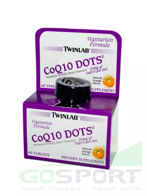 Коэнзим Q10 Twinlab CoQ10 Dots 60 таблеток, Апельсин Коэнзим Q10 Twinlab CoQ10 Dots 60 таблеток, Апельсин