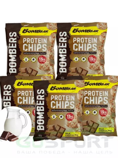 Чипсы BombBar Protein Chips 5 x 50 г, Молочный шоколад Чипсы BombBar Protein Chips 5 x 50 г, Молочный шоколад