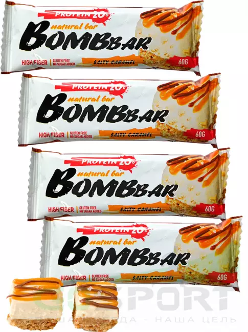 Протеиновый батончик BombBar Protein Bar 4 x 60 г, Соленая карамель Протеиновый батончик BombBar Protein Bar 4 x 60 г, Соленая карамель