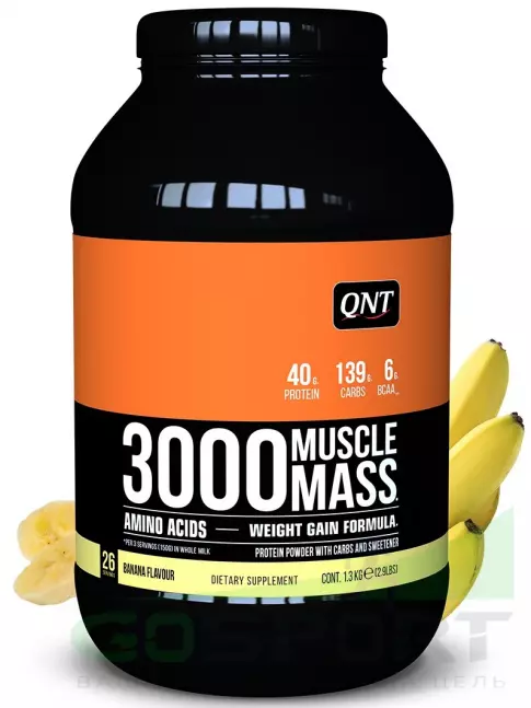 Гейнер QNT MUSCLE MASS 3000 1300 г, Банан Гейнер QNT MUSCLE MASS 3000 1300 г, Банан