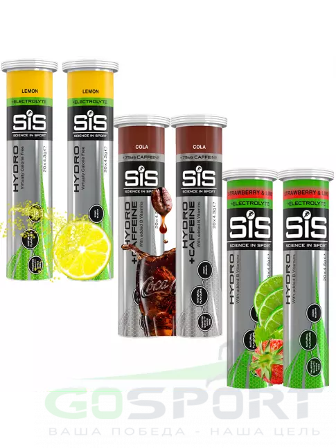 Изотоник SCIENCE IN SPORT (SiS) GO Hydro Tablet 20s 6 x 20 таблеток, Лимон, Кола, Клубника - Лайм Изотоник SCIENCE IN SPORT (SiS) GO Hydro Tablet 20s 6 x 20 таблеток, Лимон, Кола, Клубника - Лайм