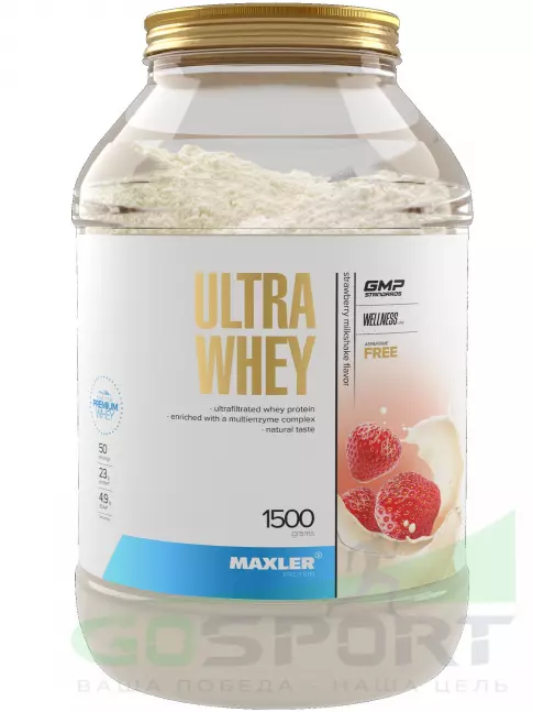Сывороточный протеин MAXLER Ultra Whey 1500 г, Клубничный молочный коктейль Сывороточный протеин MAXLER Ultra Whey 1500 г, Клубничный молочный коктейль