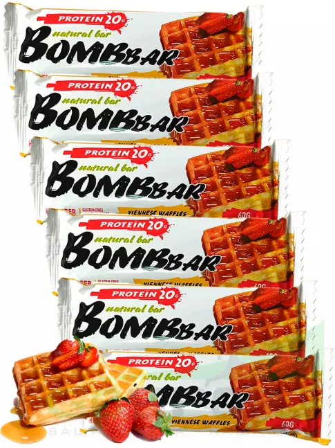 Протеиновый батончик BombBar Protein Bar 6 x 60 г, Венские вафли Протеиновый батончик BombBar Protein Bar 6 x 60 г, Венские вафли